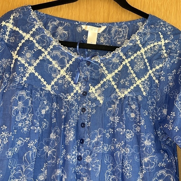 Adonna Blue Toile Nightgown Soft Knit Long Cottage Prairie Long Sleeves Size M - Picture 3 of 11